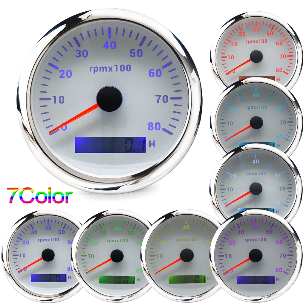 85mm Car Boat Tachometer Gauge LCD Hour Meter 3000 4000 6000 8000 RPM