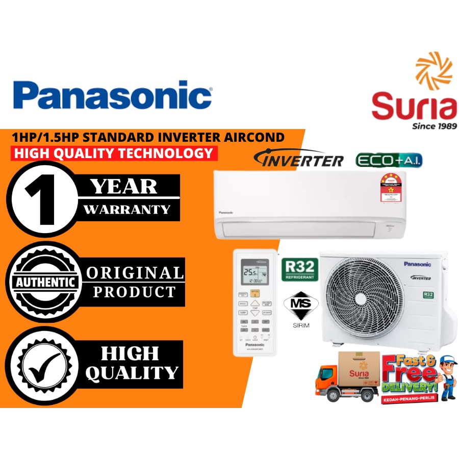 (Free Delivery)Panasonic 1HP/1.5 HP/2HP Inverter R32 Air Conditioner