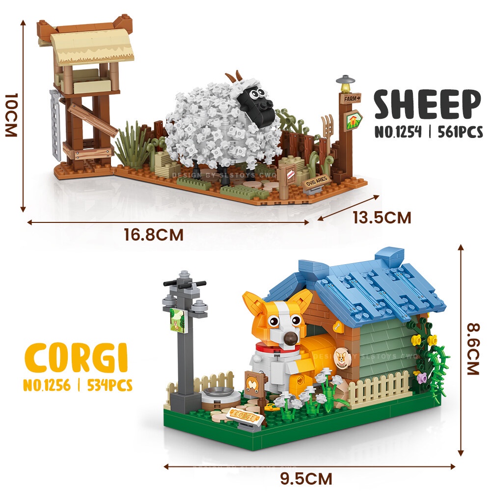 LOZ IDEAS Mini Block 1254 / 1256 Animal Farm Sheep Corgi Village House ...