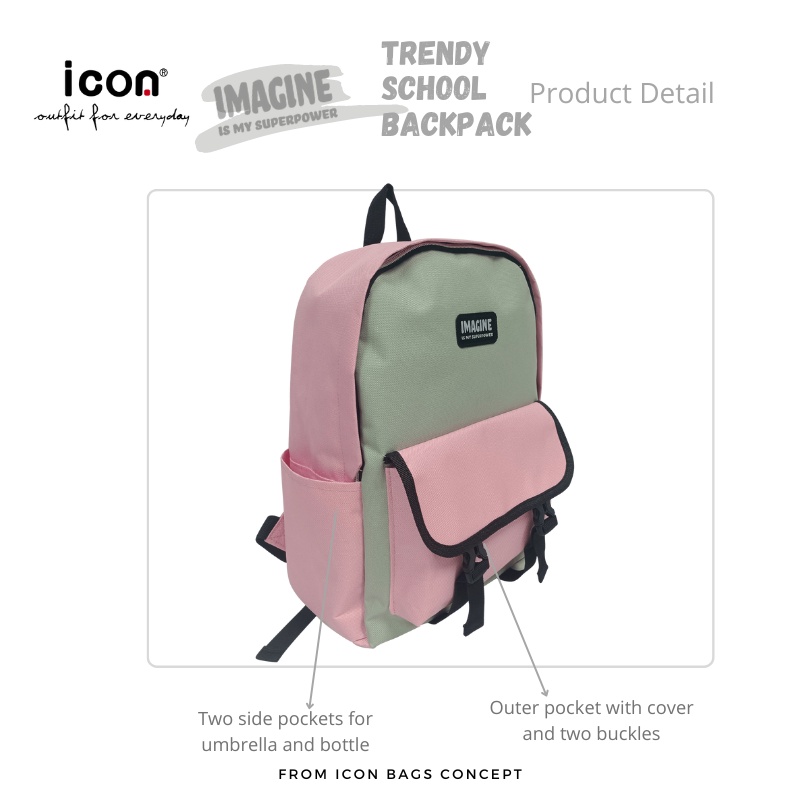 Icon Backpack in 3 colors with Double Slider Zipper easily access on ...