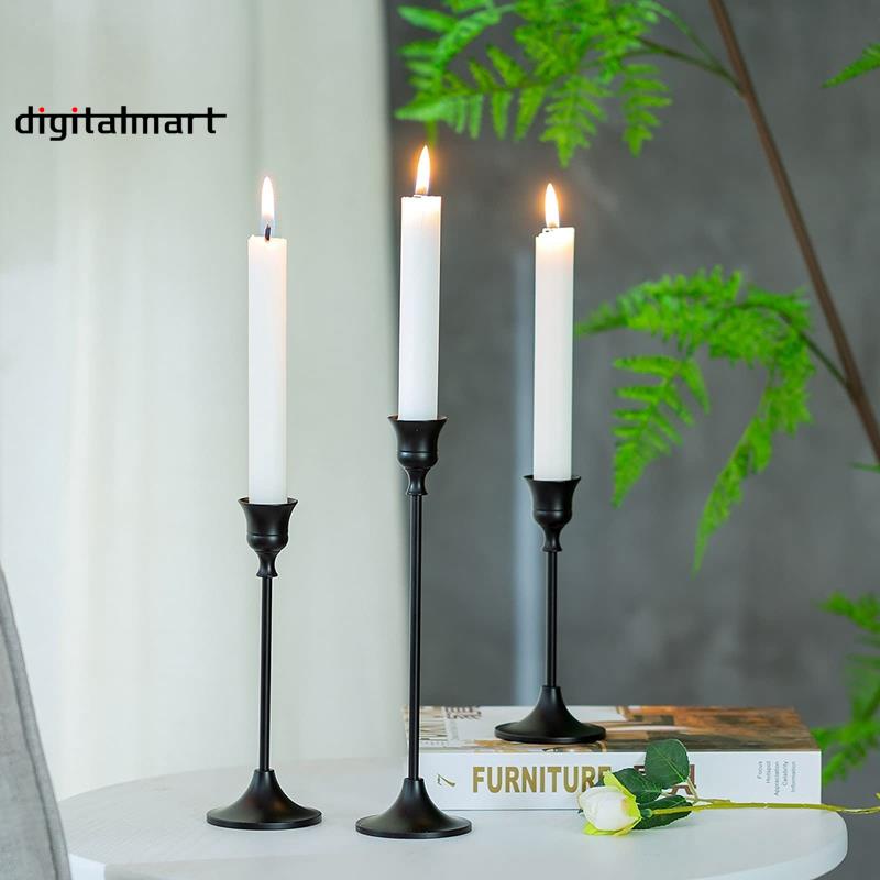 Taper Candle Holders Black Candlestick Set of 3 Candle Stick Long ...