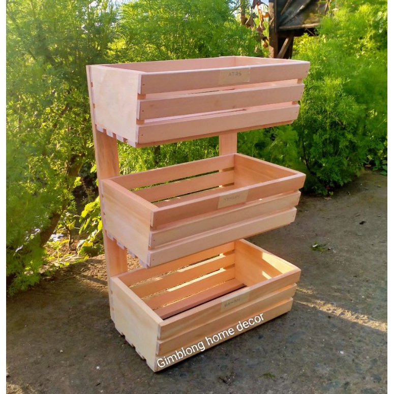 Fruit Rack| Onion Rack Kentang | Spice rack | Wooden shelves | Shopee ...