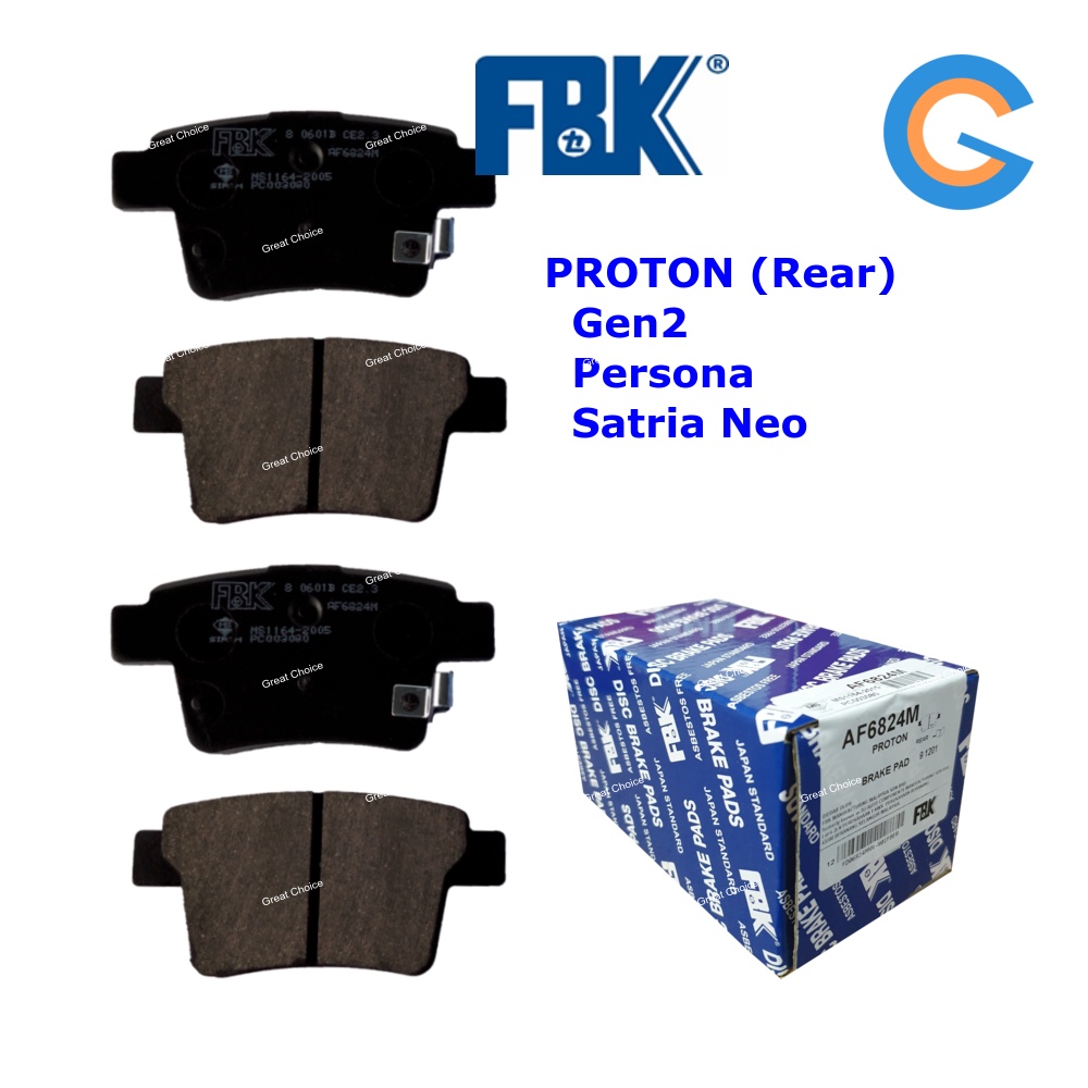 FBK Gen2, Persona Rear Disc Brake Pad Satria Neo PROTON AF6824M AF6824