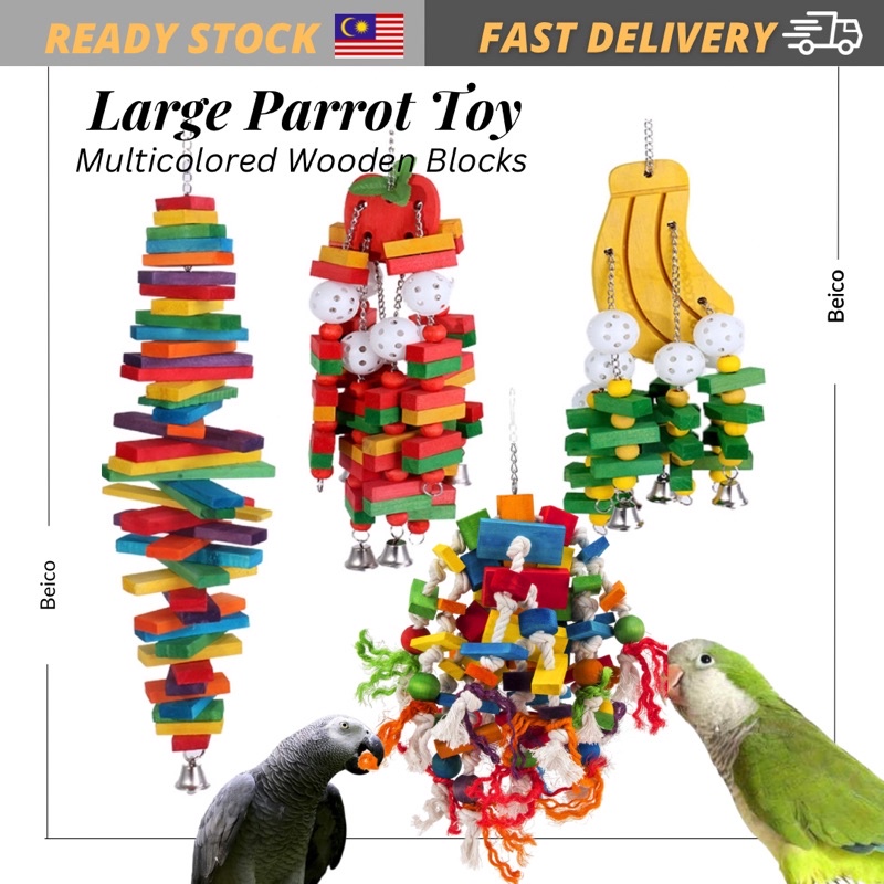 Large Parrot Toy Multicolored Wooden Blocks Tearing Toys for Birds for