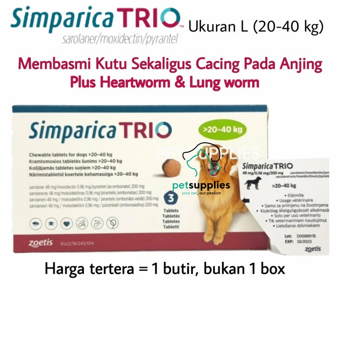 Dog Flea Medicine plus SIMPARICA Worm TRIO L (2040 kg) ZOETIS