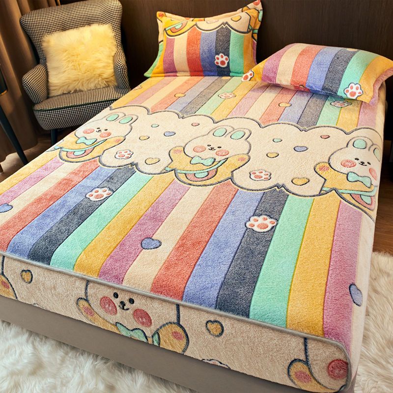 Coral Fleece Double Bed Sheet DoubleSided Lining Winter Snowflake Bedspread Flannel Mattress