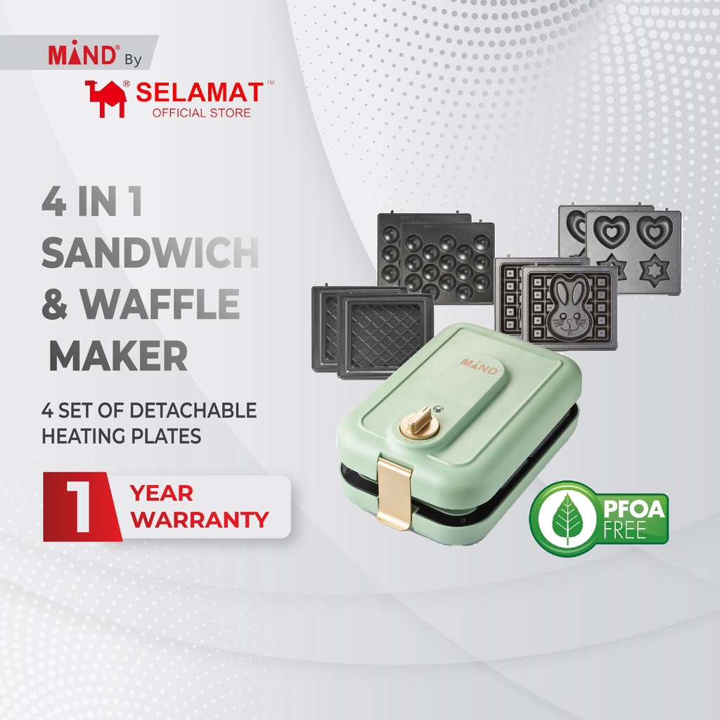 MIND 4in1 Sandwich & Waffle Maker PFOA & PTFE Free (SIRIM Certified