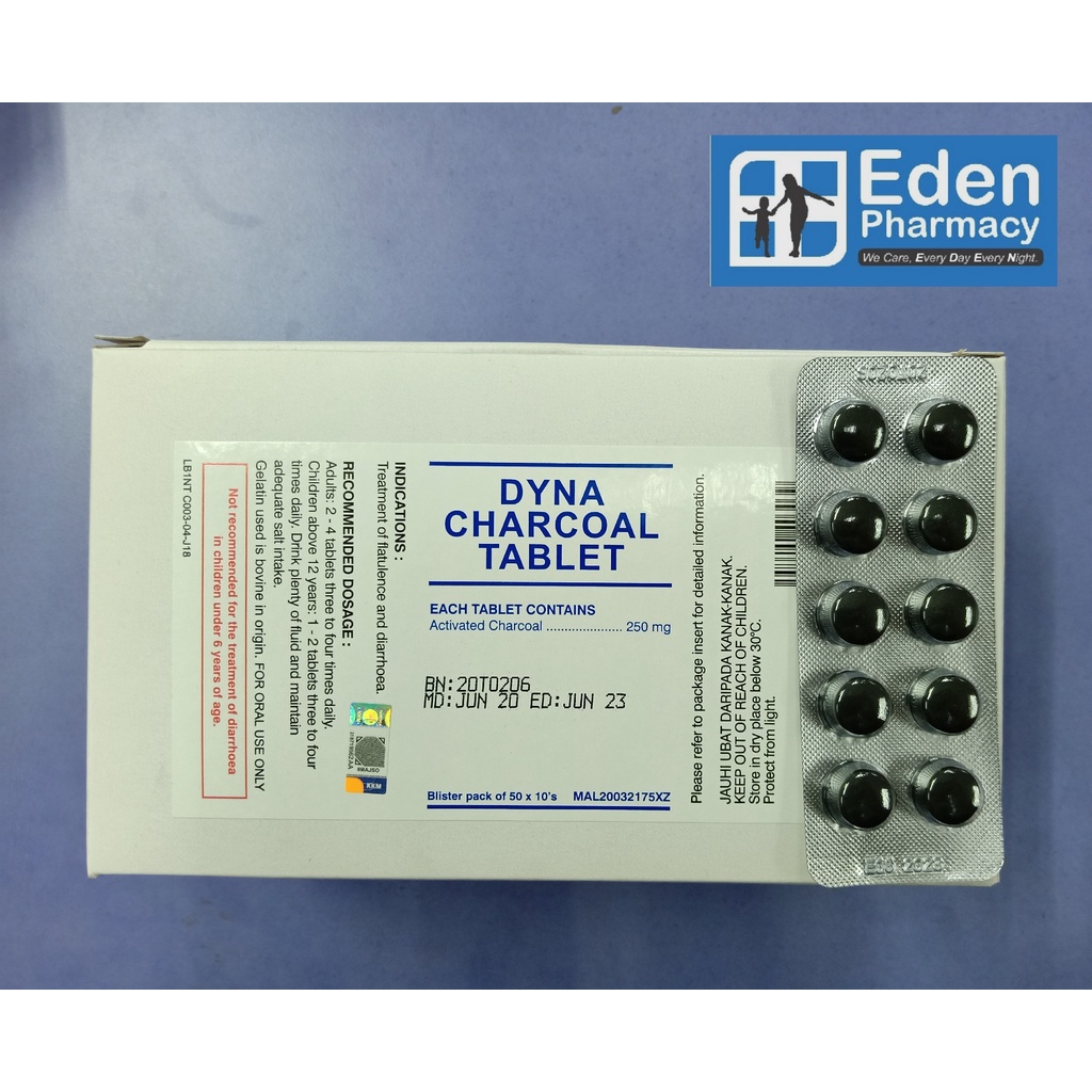 Dyna Activated Charcoal Tablet 250mg ( Carbon ) ( 3 x 10's ) Shopee