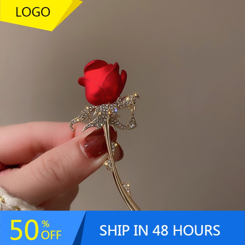 Rhinestone Alloy Rose Gold Crystal Rose Flower Brooch Pin Brooches