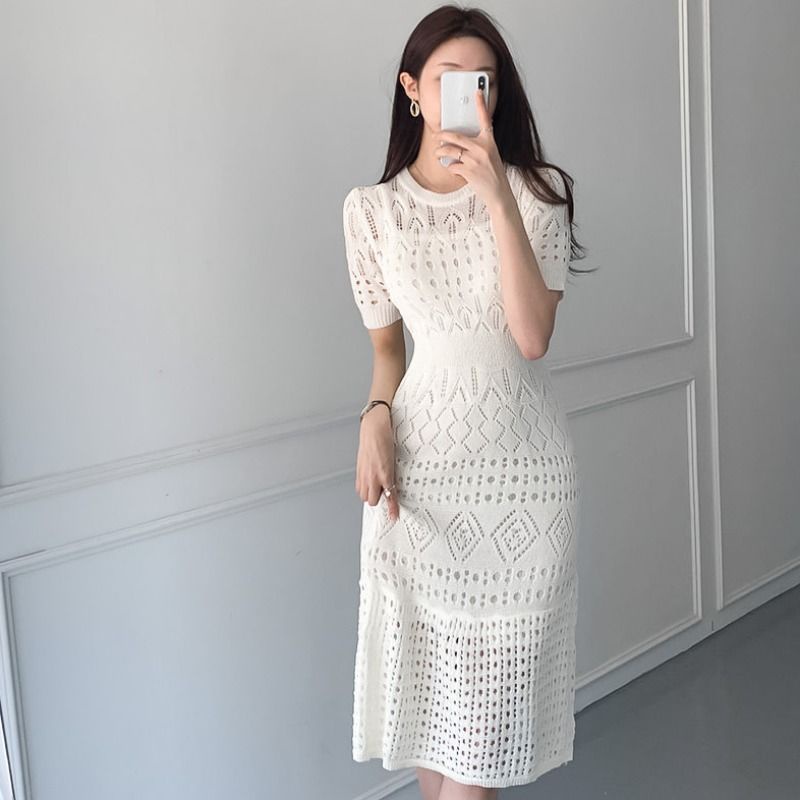 Soft Hollow Design High Waist Slim-Fit Slimmer Look Ice Silk Knitted ...