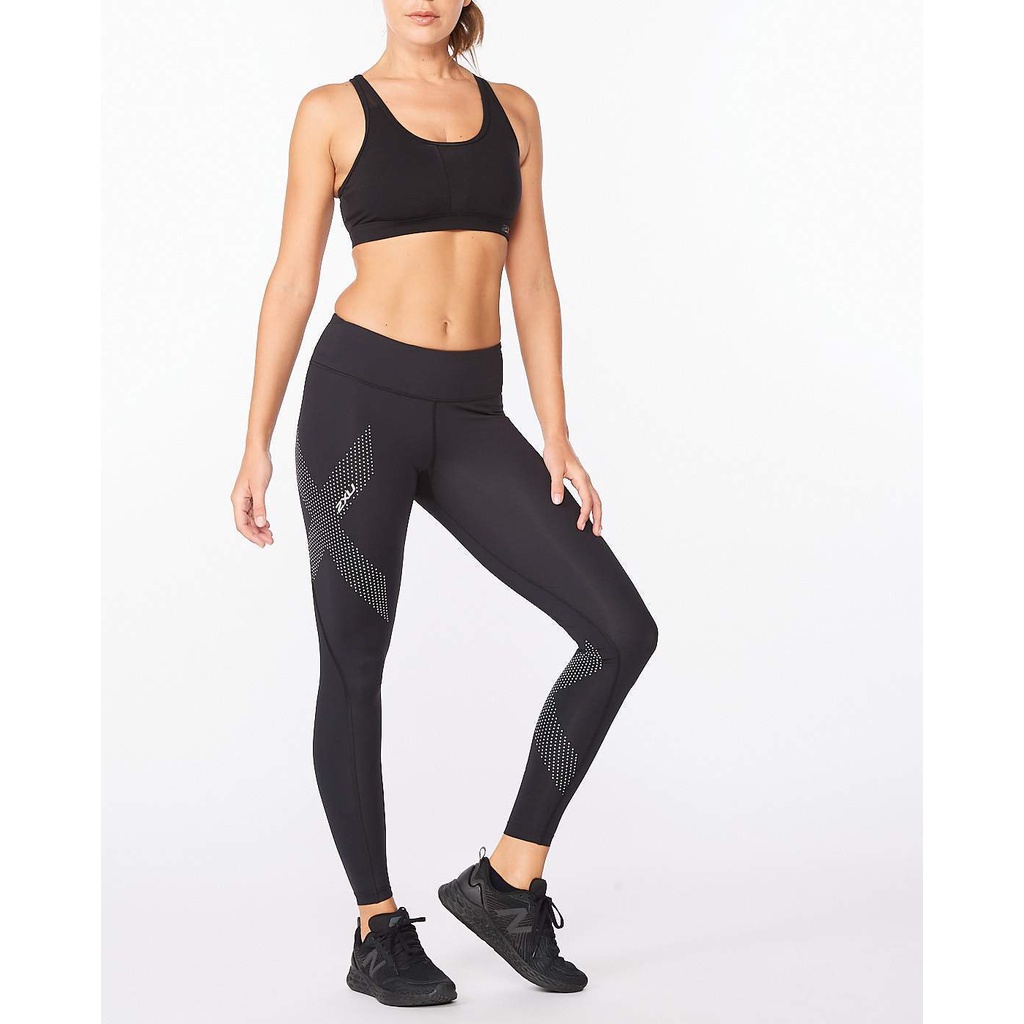 2XU Women Motion Mid-Rise Compression Tights - Black/Dotted Reflective