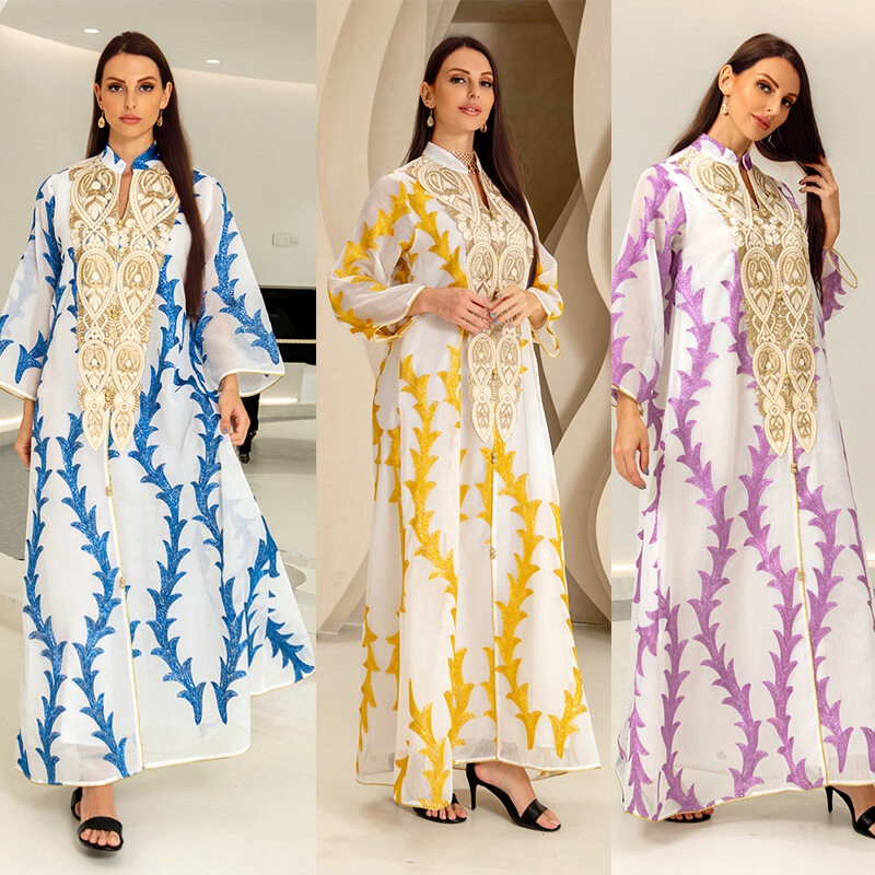 Dubai Dresses Luxury Arabic Embroidery Patchwork Long Sleeve Turkey