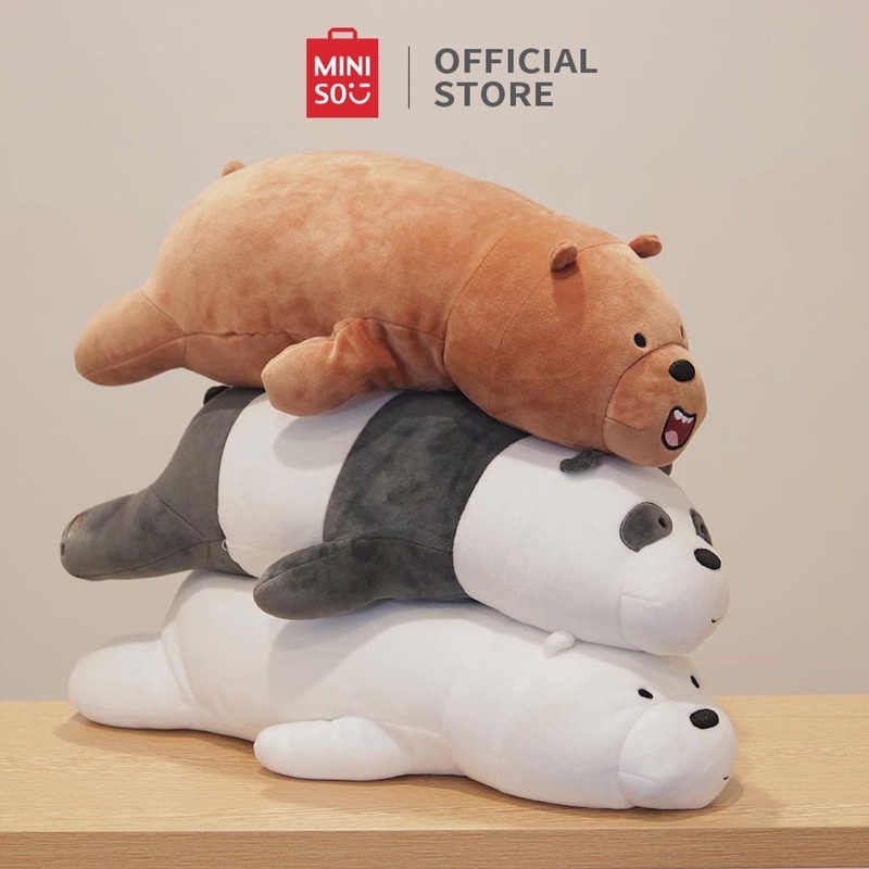 Miniso We Bare Bears DOLL / We Bare Bears lying plush toy 54cm GRIZZ ...