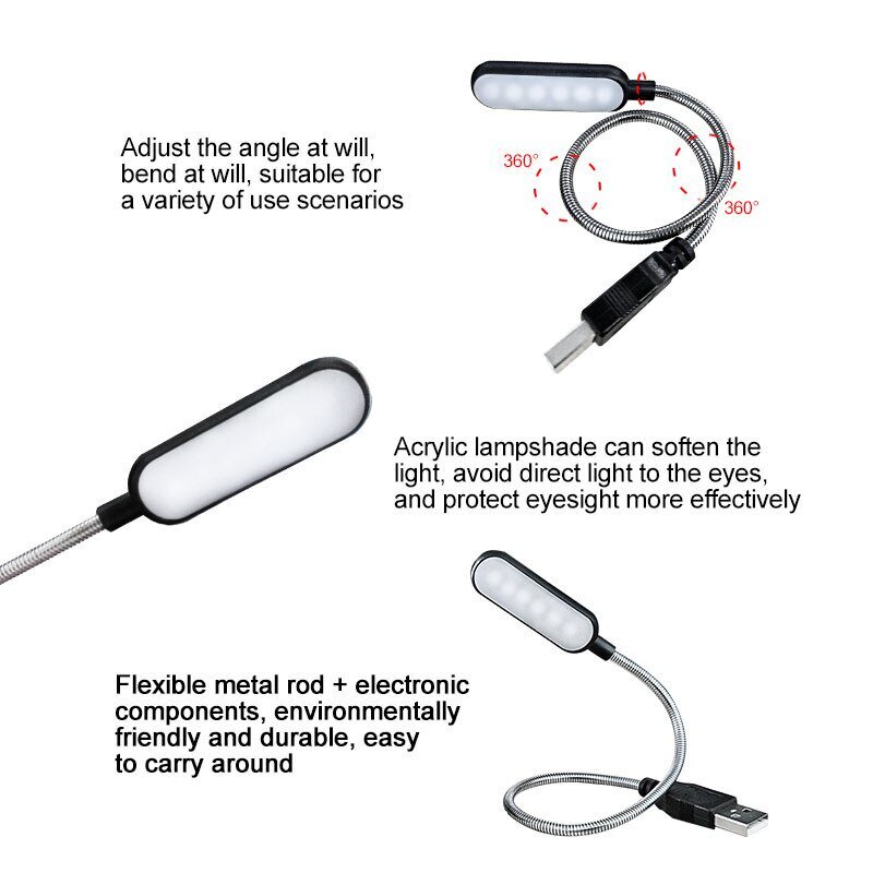 【Ready Stock】 6 LED USB Table Lamp Flexible for Power Bank Mini Book ...