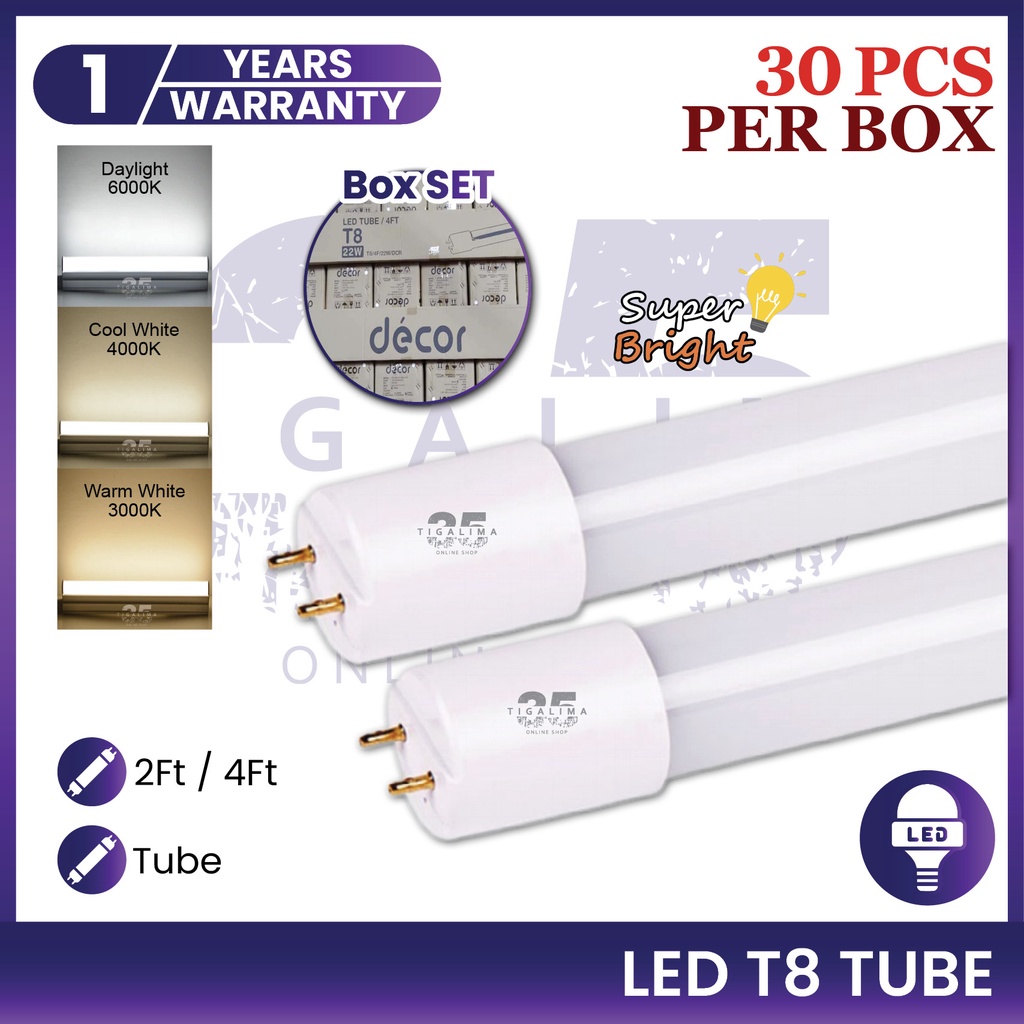 [1 BOX SET -30PCS] T8 LED Tube 2FT 4FT 11W 22W 35W Bright Lamp LED T8 ...