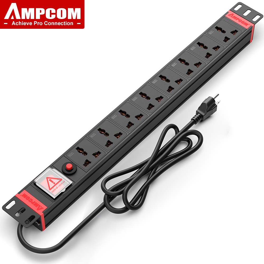 AMPCOM Universal Sockets PDU Power Strip Switcher Overload Protection 8 ...