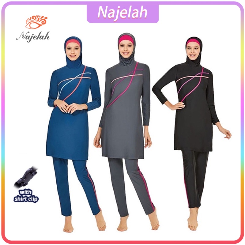Najelah Women Muslim Swimsuit Ladies Islamic Swim Wear Hijab Activewear Burkini Badpak Shopee