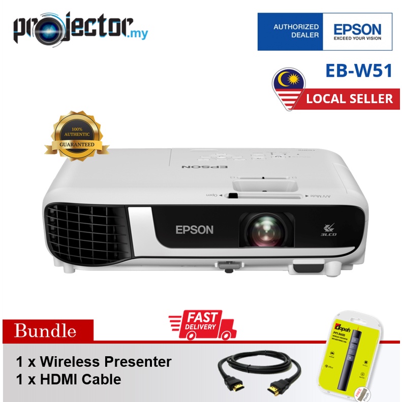 EPSON EB-W51 4000 ANSI Lumens WXGA 3LCD Projector, W51, EB W51 
