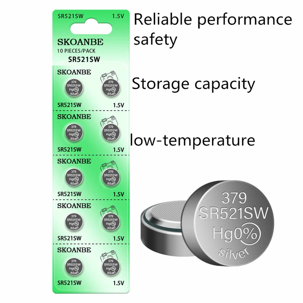 SKOANBE 10PCS SR521SW AG0 LR521 379 1 5V Button Coin Cell Watch Battery 