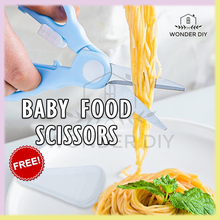Baby Food Scissors [FREE STORAGE CASE] Safety Lock Noodle Spaghetti ...