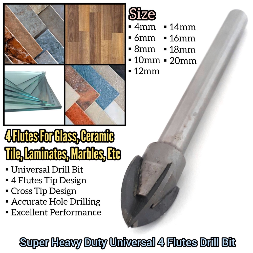 Super Heavy Duty Universal 4 Flutes Cross Tip For Marble, Glass ,Tile ...