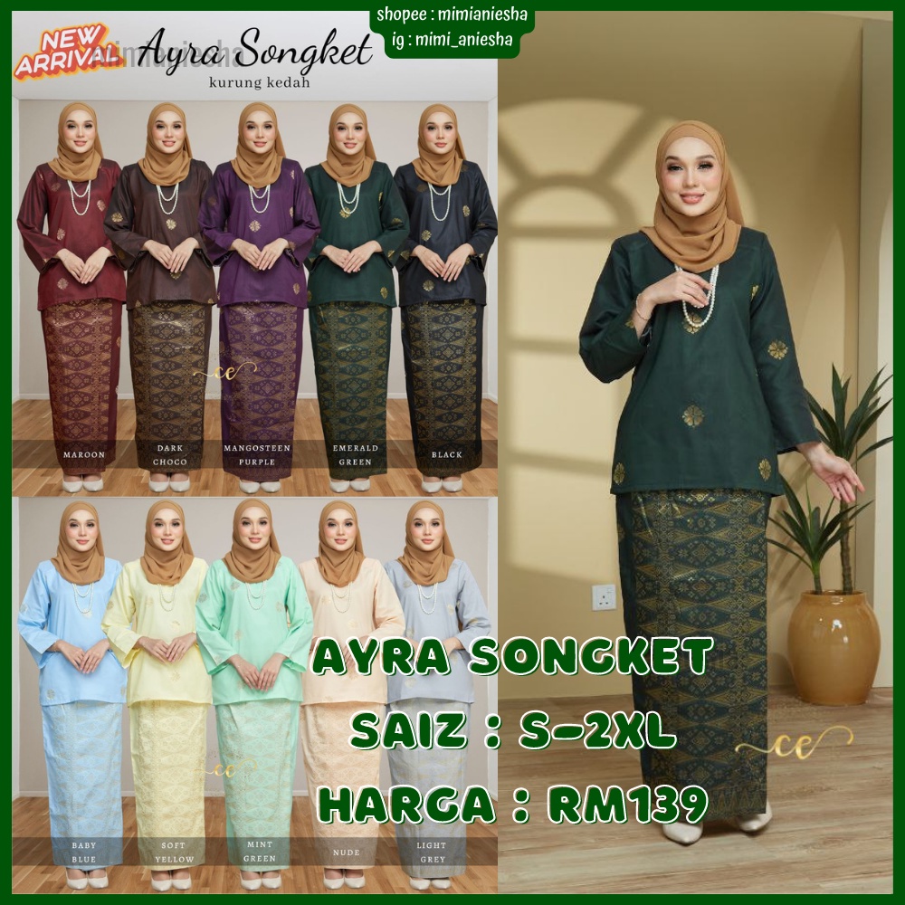 Ayra Songket Baju Raya 2023 Songket Tenun Kurung Kedah Kurung Moden ...