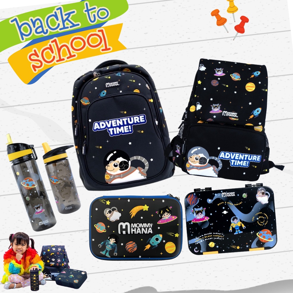 Mommyhana Back To School Bag Pack Junior Backpack Space Lunch Box Set  Bag Sekolah Botol Air