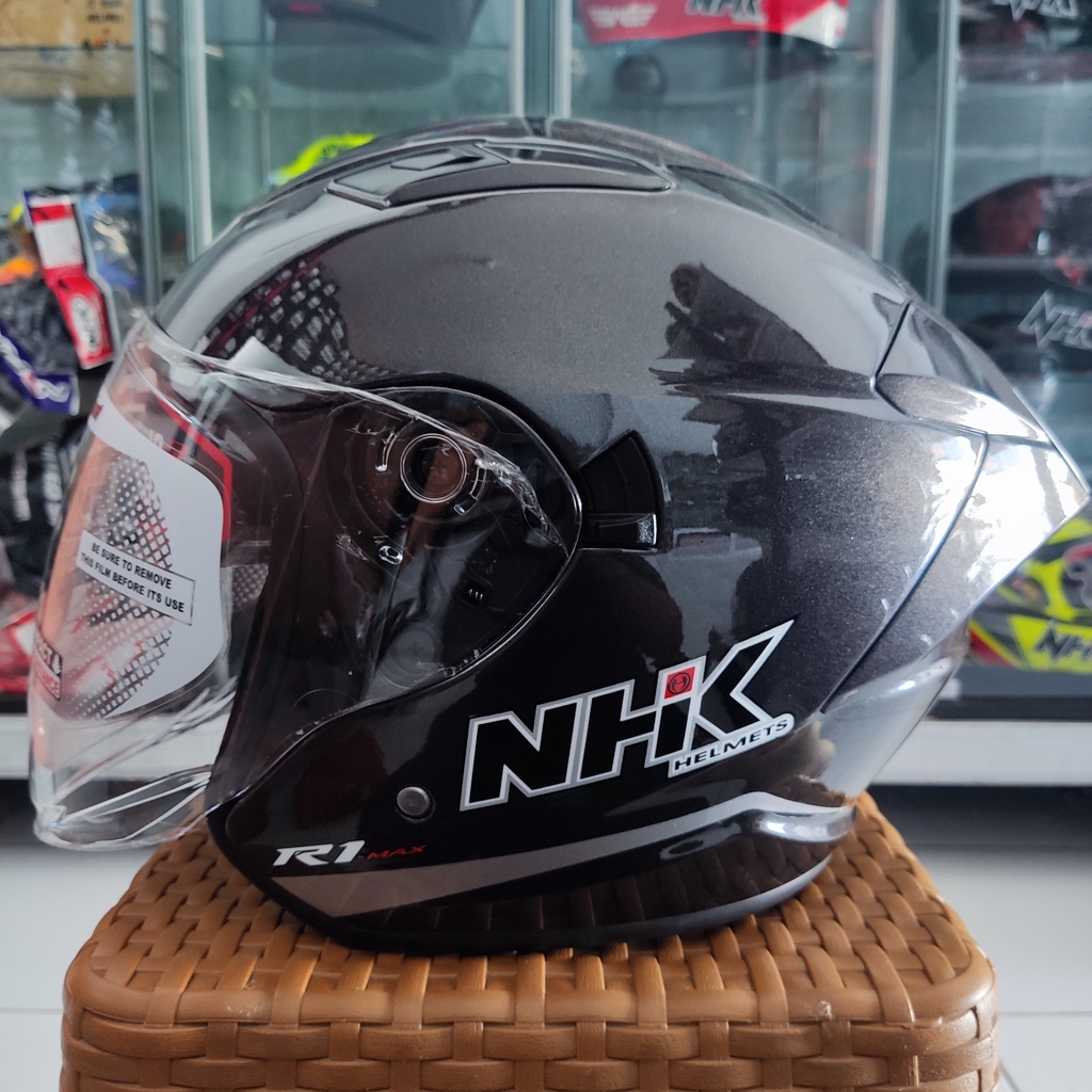 Nhk R1 MAX SOLID GUNMETAL HALF FACE NHK R1 MAX DOUBLE VISOR HELMET ...
