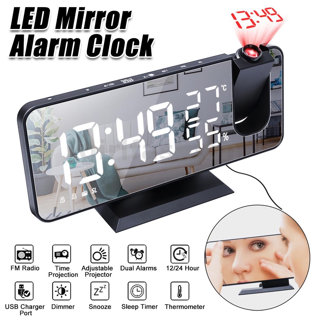 Led Digital Alarm Clock Hd Red Projection w/ Temperature/Humidity ...