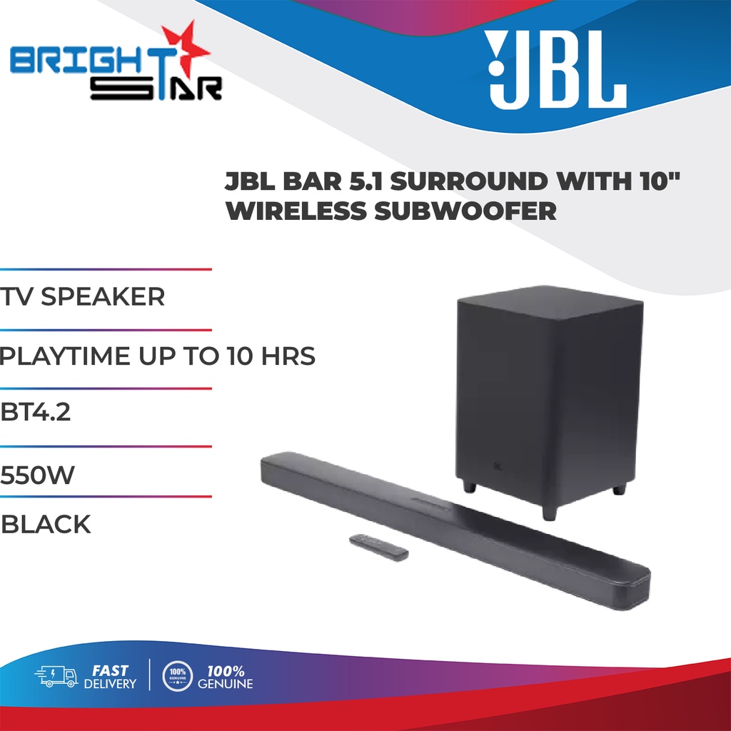 TV SPEAKER / JBL BAR 5.1 SURROUND WITH 10" WIRELESS SUBWOOFER / PLAYTIME UP TO 10 HRS / BT4.2