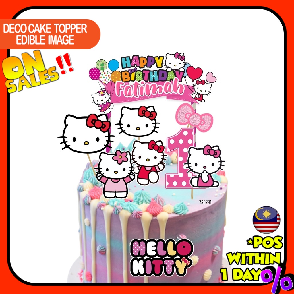 [CUSTOM NAME] Happy Birthday Cake Topper Hello Kitty Decoration Set