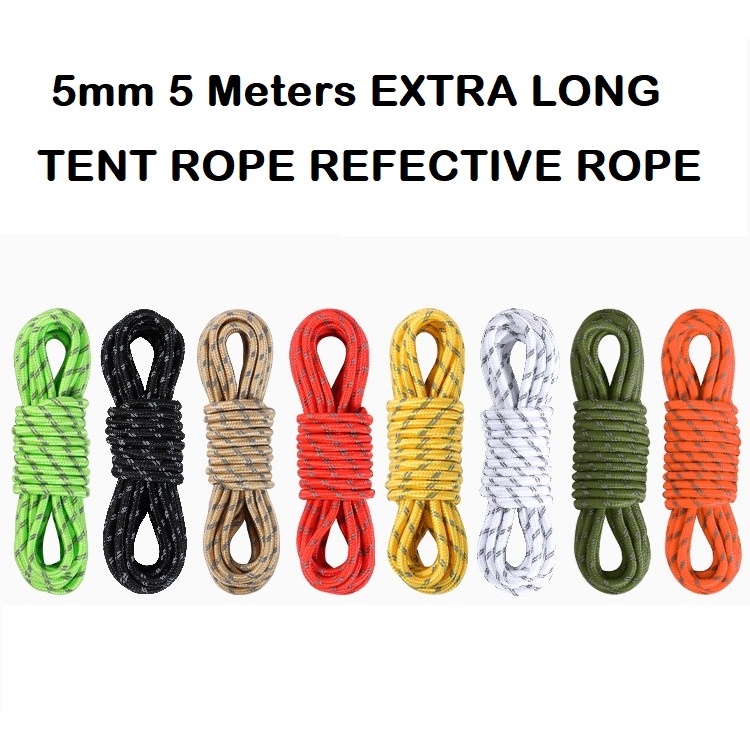 EcoSport 5 Meters EXTRA LONG 5mm Reflective Tent Rope Flysheet Rope ...