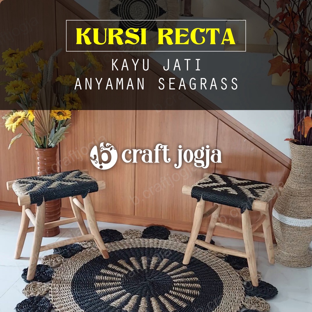 KAYU Recta Chair Stool Wicker Seagrass Unique Teak Wood Woven Crafts