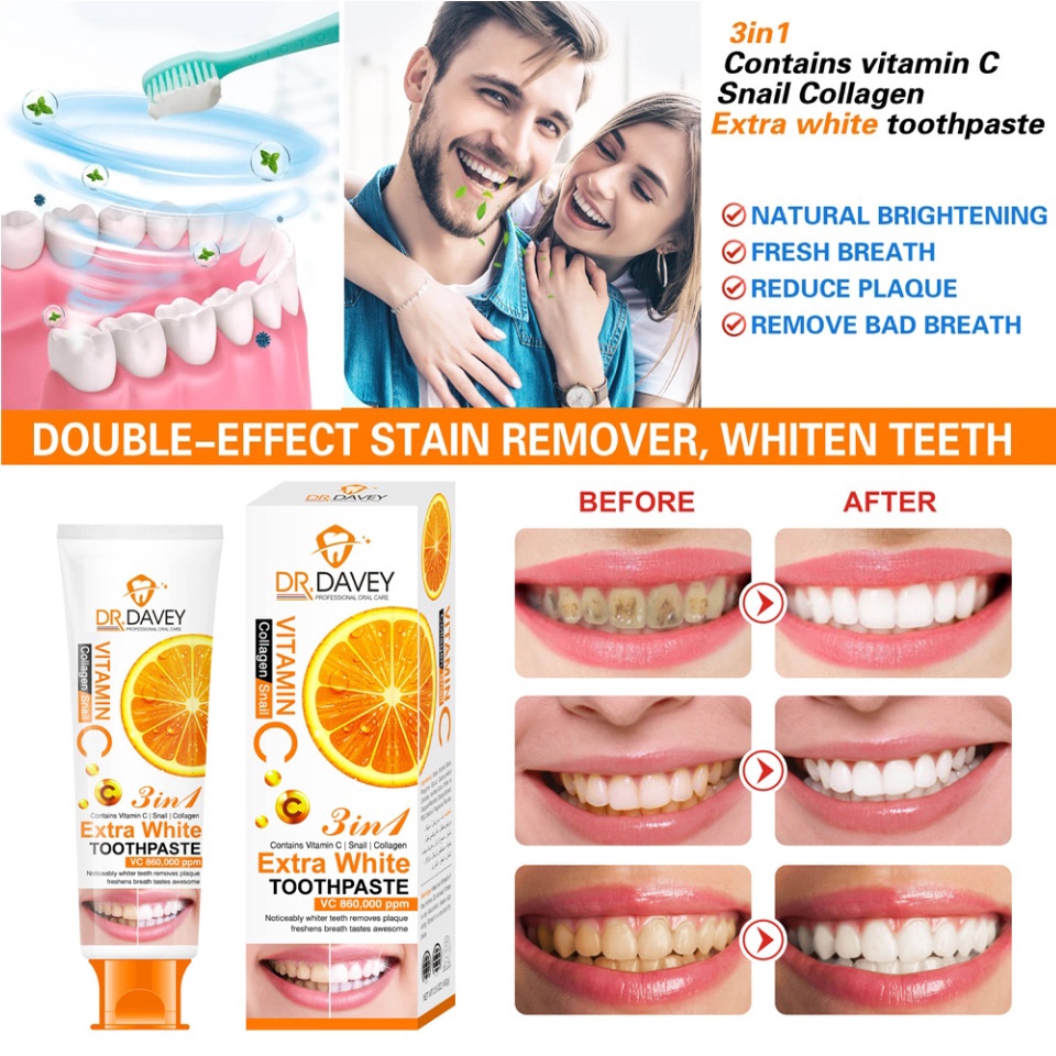 DR.DAVEY 3 in 1 white toothpaste contains vitamin c Snail Collagen ...