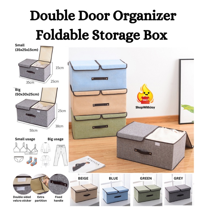 【ShopWithJoy】Wardrobe Organizer Storage Box Foldable Linen Cloth ...