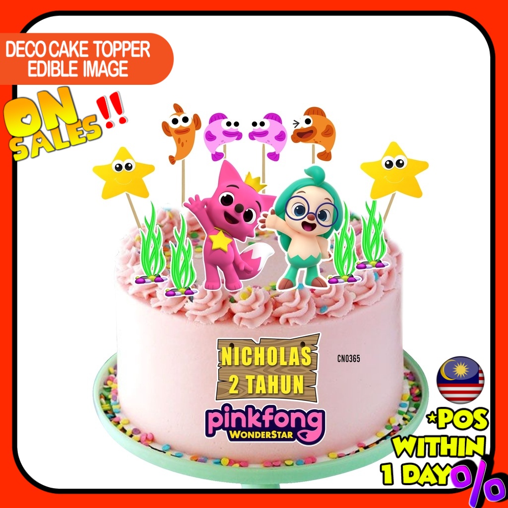 [CUSTOM NAME] Happy Birthday Cake Topper Pinkfong & Hogi Decoration Set ...