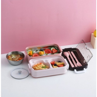 1pc Double Layer Pink Bento Box For Children, Students And Office Workers,  Microwave Safe, Leakproof, Sealable Lunch Box For Fruits, Cakes And Snacks