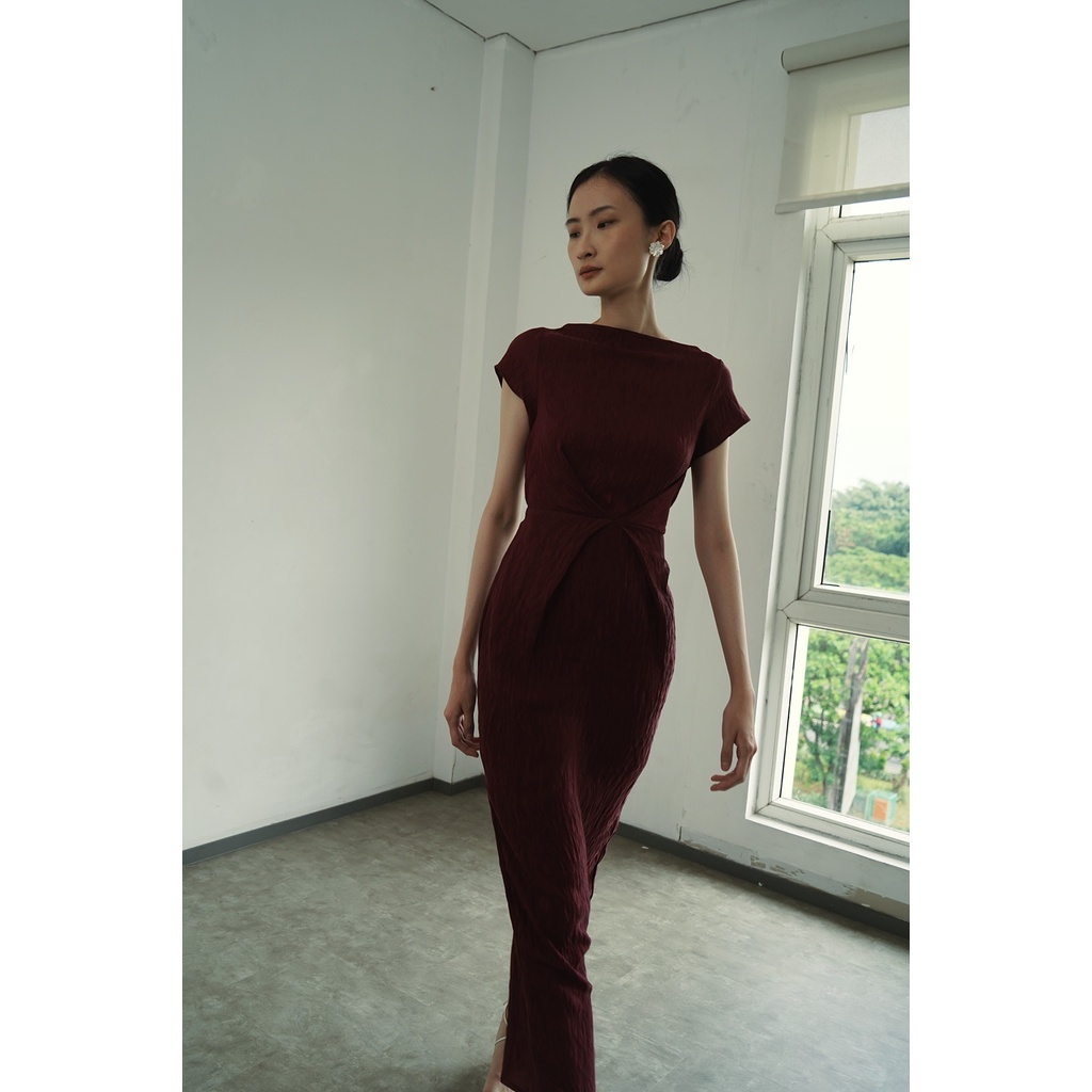 PAFON Luna Dress - Maroon Dress Woman Elegant Dress Long Dress | Shopee  Malaysia