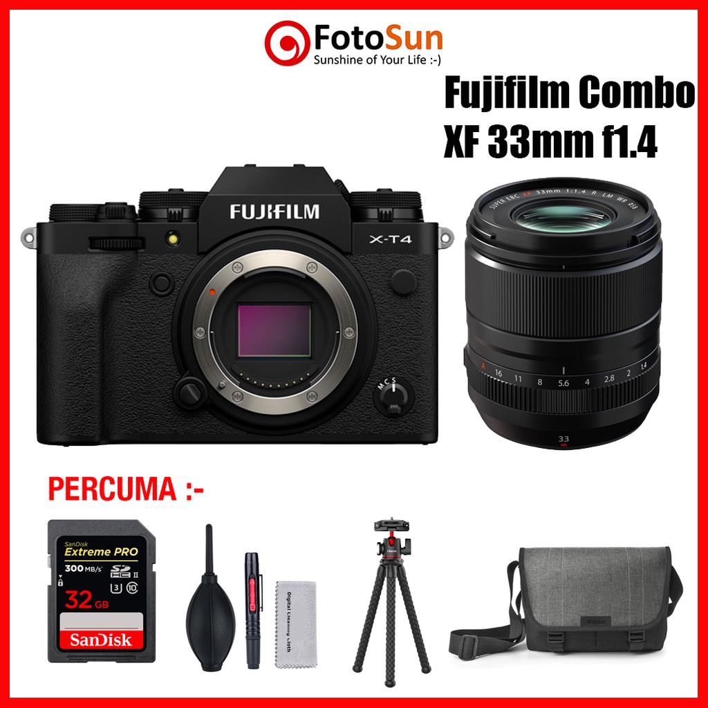 Fujifilm XT4 body + Fuji Prime lens combo + Free Gift !!! Shopee