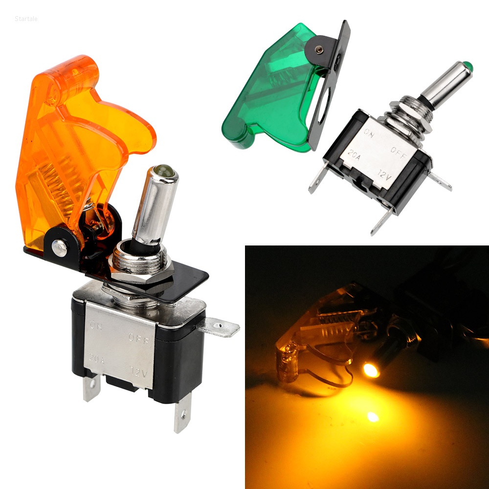12V 20A SPST Toggle Rocker Switch LED Switch With Protective Cover Car