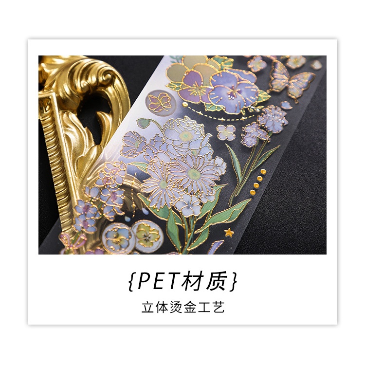 3 Sheets Bronzing Retro Flower Sticker PET Waterproof Sticker Journal ...