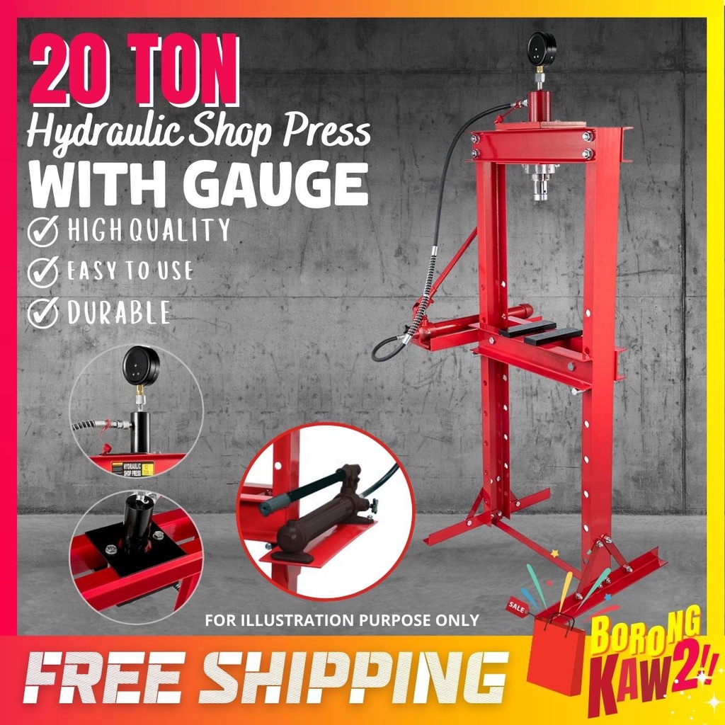 20 TON TAN Heavy Duty Hydraulic Shop Press Machine With Gauge Meter Car ...