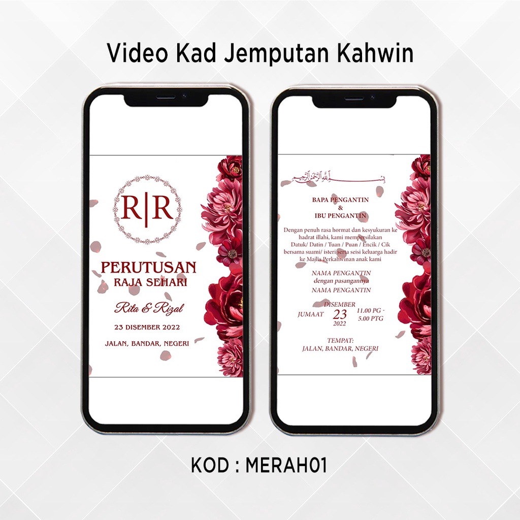 Kad Kahwin Digital Merah Floral Ekad Kahwin Undangan Majlis Perkahwinan Majlis