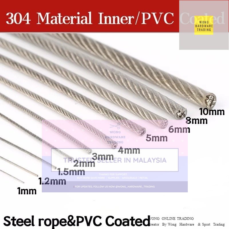 SUS 304 Wire Rope Stainless Steel 304 with Clear PVC Plastic Coat 7x7 ...