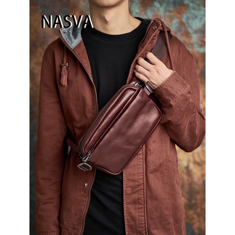 Nasva First Layer Cowhide Men S Shoulder Bag Chest Bag Casual Fashion Waist Bag Messenger Bag