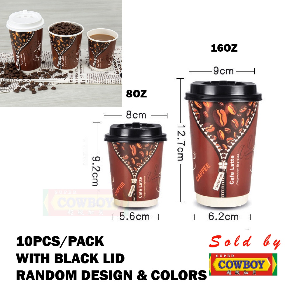 Disposable Coffee Paper Cup 10-50pcs with Lid Hot and Cold Cawan Kertas ...