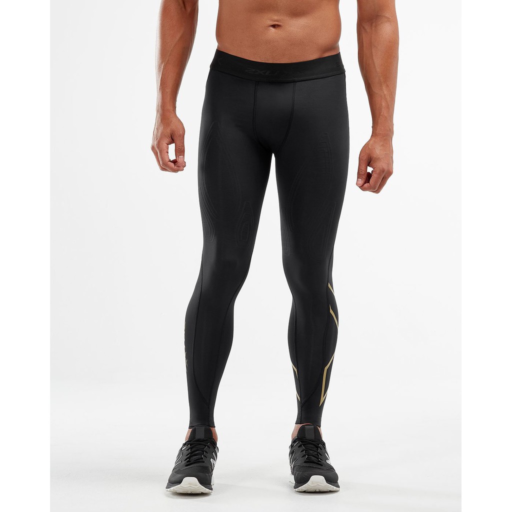 2XU Stretch Waist Black/Gold Mens Light Speed Compression Tights