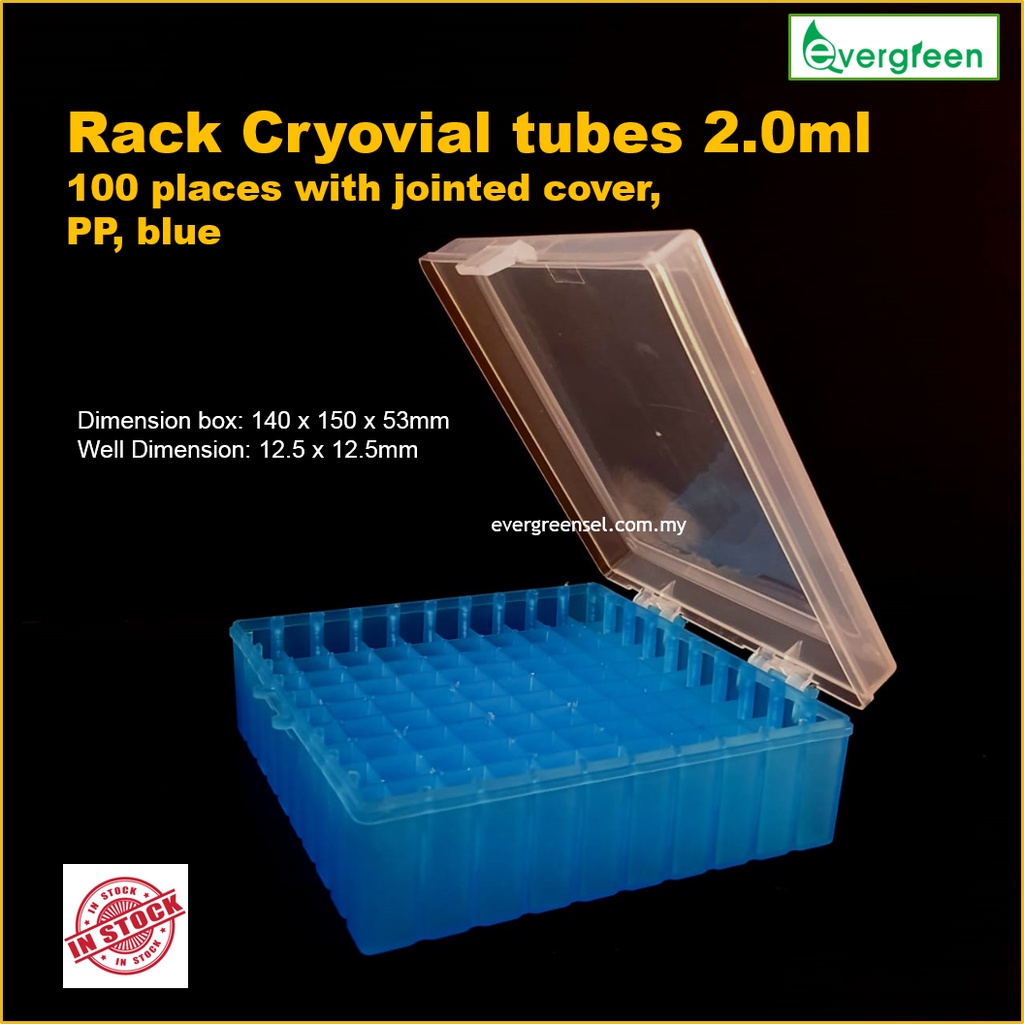 2.0ml Rack Cryovial tubes, 100 places jointed cover, PP Blue/Microtube ...