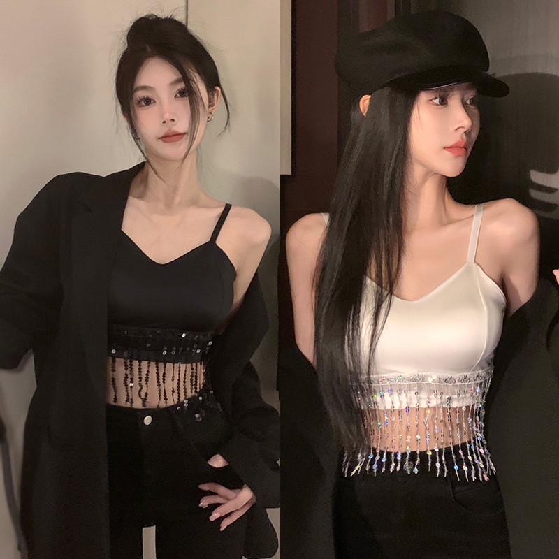 Women's Tank Top V Neck Tassel Basic Sleeveless Slim Korean | Shopee