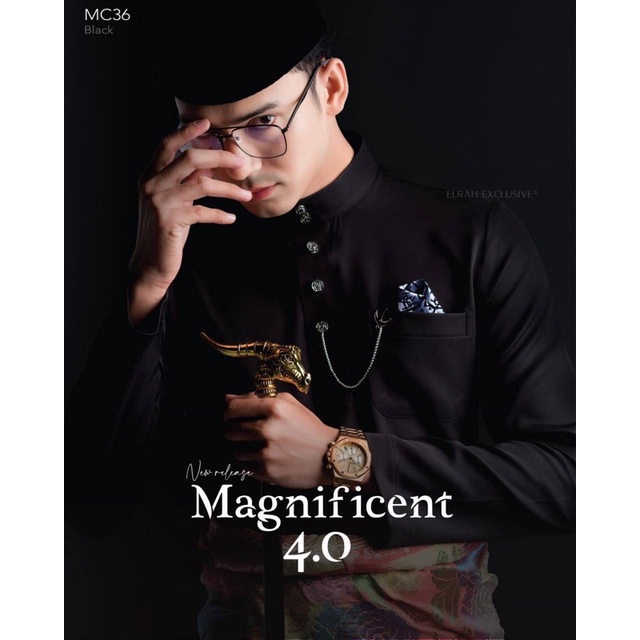 Elrah Baju Melayu Hitam Percuma Sampin Slim Fit Magnificient 4 0 Raya